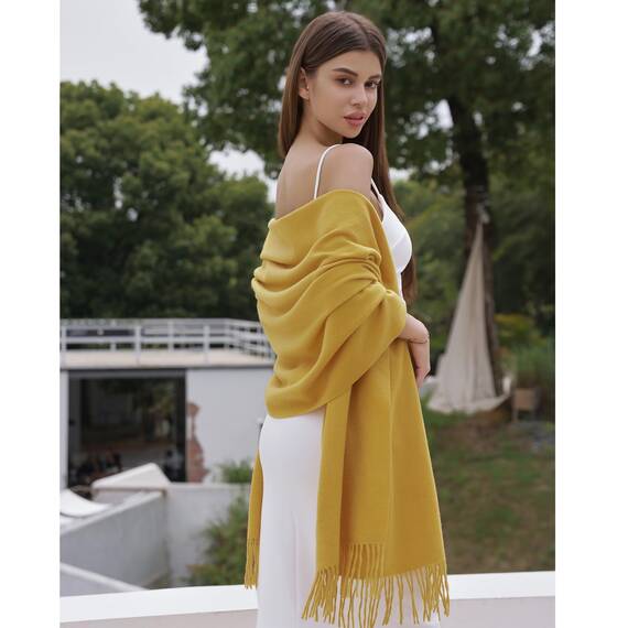 RIIQIICHY Damen Schal Gelb Stola Festlich für Abendkleid Pashmina Schals Tücher für Frauen Hochzeit Schultertuch Frühling Winter Schal Warme Kuschelig