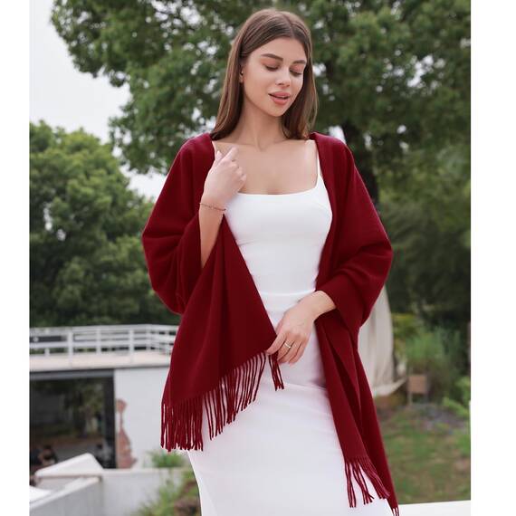 RIIQIICHY Damen Schal Burgund Stola Festlich für Abendkleid Pashmina Schals Tücher für Frauen Hochzeit Schultertuch Frühling Winter Schal Warme Kuschelig