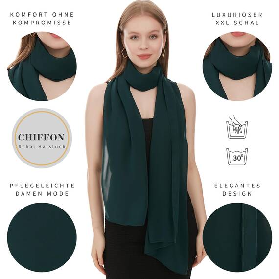 Chiffon Schal Damen Dunkelgrün - Seidenweich und Federleicht - Eleganter Halstuch Schal - Polyester Tuch Halstuch Damen Frühling Sommer - Pflegeleichtes Schaltuch - Damenschal Leicht (Dunkelgrün)