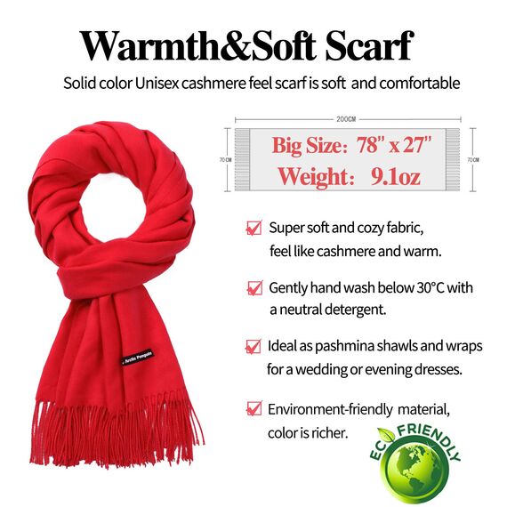 Arctic Penguin Pashmina Schal Kaschmir Stolen Damen Schultertuch für Frauen Hochzeit Kaschmirschal Herren Umschlagtuch Winter/ (Rot)