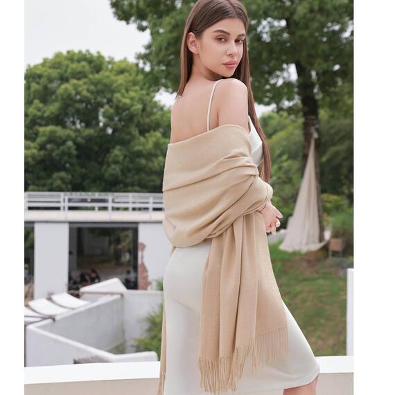 RIIQIICHY Damen Schal Beige Stola Festlich für Abendkleid Pashmina Schals Tücher für Frauen Hochzeit Schultertuch Frühling Winter Schal Warme Kuschelig