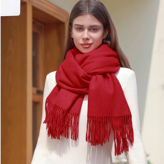 RIIQIICHY Damen Schal Rot Stola Festlich für Abendkleid Pashmina Schals Tücher für Frauen Hochzeit Schultertuch Frühling Winter Schal Warme Kuschelig
