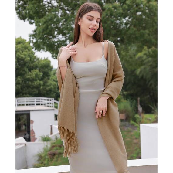 RIIQIICHY Damen Schal Khaki Stola Festlich für Abendkleid Pashmina Schals Tücher für Frauen Hochzeit Schultertuch Frühling Winter Schal Warme Kuschelig