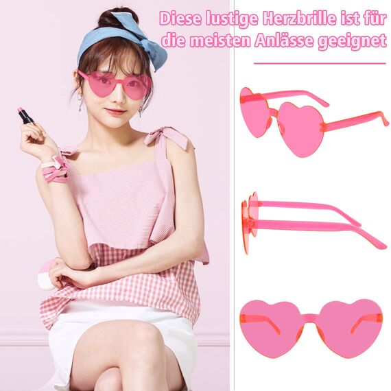 NACHLYNN 48 Brillen Herz-Sonnenbrillen für Damen 12 Farben Randlose Herzförmige Sonnenbrille Transparente Bonbonfarbene Herzbrille für Partygeschenke