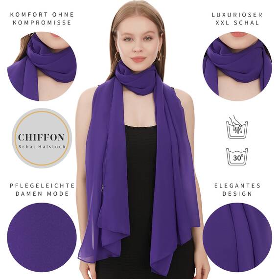 Shawl Factory Chiffon Schal Damen Lila - Seidenweich und Federleicht - Eleganter Halstuch Schal - Polyester Tuch Halstuch Damen Frühling Sommer - Pflegeleichtes Schaltuch - Damenschal Leicht (Lila)
