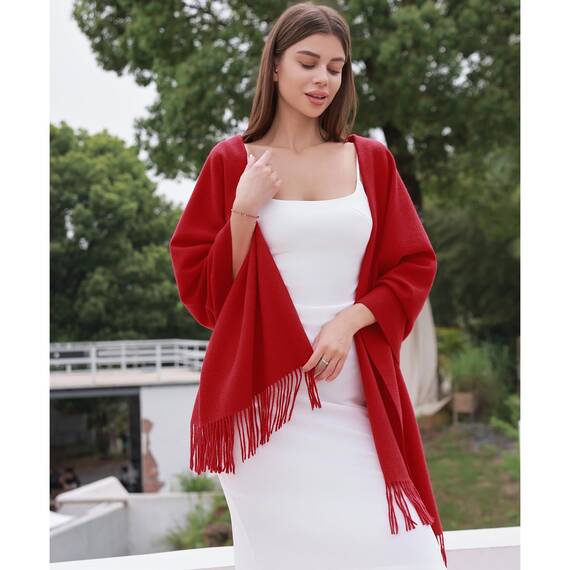 RIIQIICHY Damen Schal Rot Stola Festlich für Abendkleid Pashmina Schals Tücher für Frauen Hochzeit Schultertuch Frühling Winter Schal Warme Kuschelig