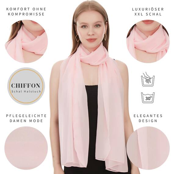 Shawl Factory Chiffon Schal Damen Pink - Seidenweich und Federleicht - Eleganter Halstuch Schal - Polyester Tuch Halstuch Damen Frühling Sommer - Pflegeleichtes Schaltuch - Damenschal Leicht (Pink)