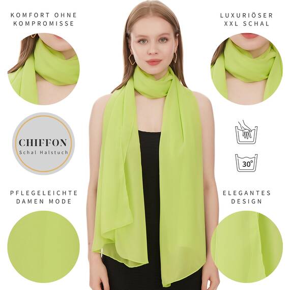 Chiffon Schal Damen Hellgrün - Seidenweich und Federleicht - Eleganter Halstuch Schal - Polyester Tuch Halstuch Damen Frühling Sommer - Pflegeleichtes Schaltuch - Damenschal Leicht (Hellgrün)