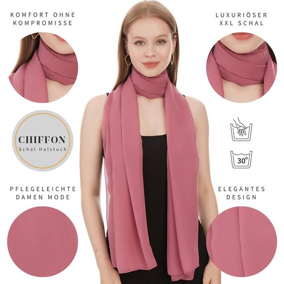 Chiffon Schal Damen Bubblegum - Seidenweich und Federleicht - Eleganter Halstuch Schal - Polyester Tuch Halstuch Damen Frühling Sommer - Pflegeleichtes Schaltuch - Damenschal Leicht (Bubblegum)