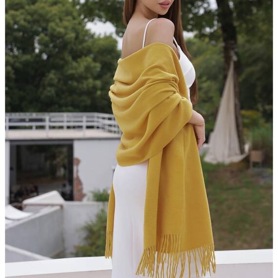 RIIQIICHY Damen Schal Gelb Stola Festlich für Abendkleid Pashmina Schals Tücher für Frauen Hochzeit Schultertuch Frühling Winter Schal Warme Kuschelig