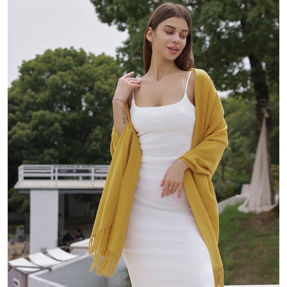 RIIQIICHY Damen Schal Gelb Stola Festlich für Abendkleid Pashmina Schals Tücher für Frauen Hochzeit Schultertuch Frühling Winter Schal Warme Kuschelig