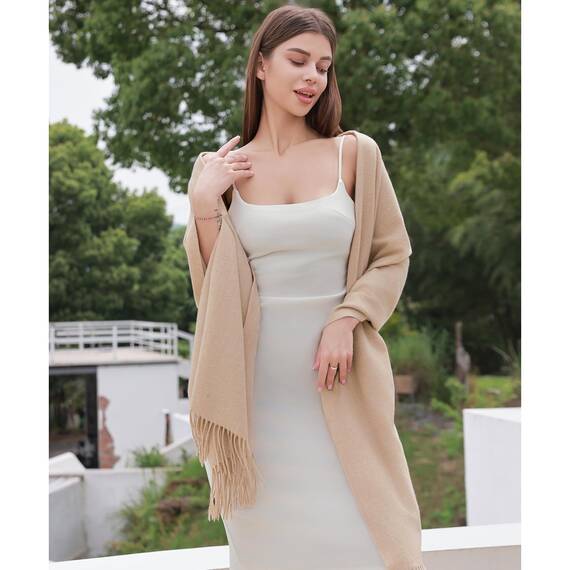 RIIQIICHY Damen Schal Beige Stola Festlich für Abendkleid Pashmina Schals Tücher für Frauen Hochzeit Schultertuch Frühling Winter Schal Warme Kuschelig
