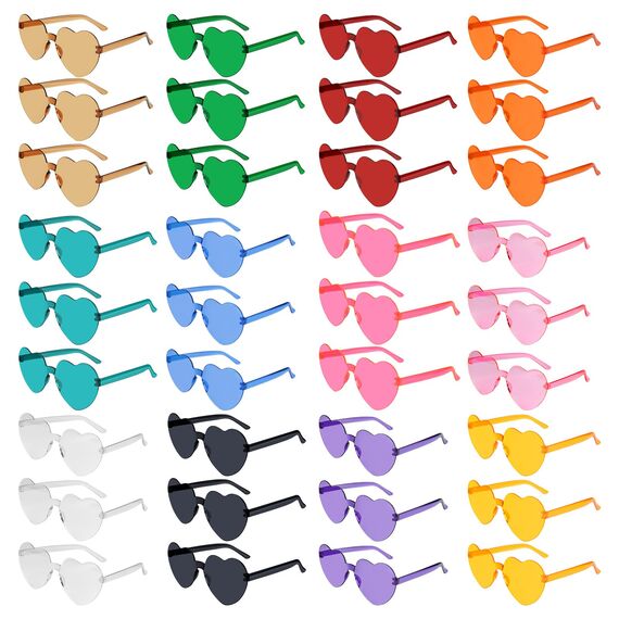 NACHLYNN 48 Brillen Herz-Sonnenbrillen für Damen 12 Farben Randlose Herzförmige Sonnenbrille Transparente Bonbonfarbene Herzbrille für Partygeschenke