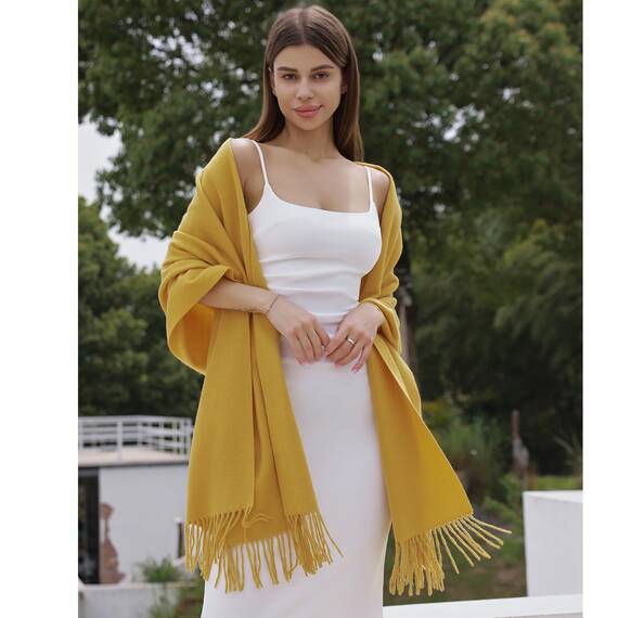 RIIQIICHY Damen Schal Gelb Stola Festlich für Abendkleid Pashmina Schals Tücher für Frauen Hochzeit Schultertuch Frühling Winter Schal Warme Kuschelig