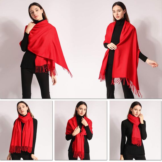 Arctic Penguin Pashmina Schal Kaschmir Stolen Damen Schultertuch für Frauen Hochzeit Kaschmirschal Herren Umschlagtuch Winter/ (Rot)