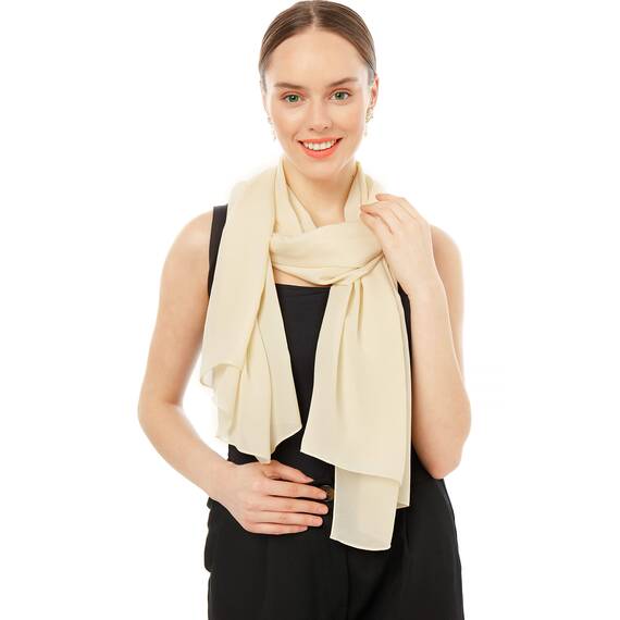 Chiffon Schal Damen Helles Beige - Seidenweich und Federleicht - Eleganter Halstuch Schal - Polyester Tuch Halstuch Frühling Sommer - Pflegeleichtes Schaltuch - Damenschal Leicht (Helles Beige)