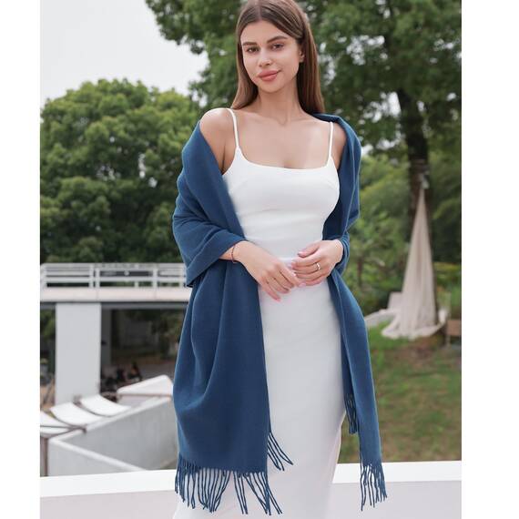 RIIQIICHY Damen Schal Blau Stola Festlich für Abendkleid Pashmina Schals Tücher für Frauen Hochzeit Schultertuch Frühling Winter Schal Warme Kuschelig