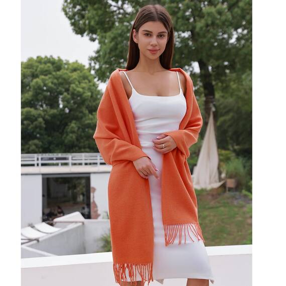 RIIQIICHY Damen Schal Orange Stola Festlich für Abendkleid Pashmina Schals Tücher für Frauen Hochzeit Schultertuch Frühling Winter Schal Warme Kuschelig
