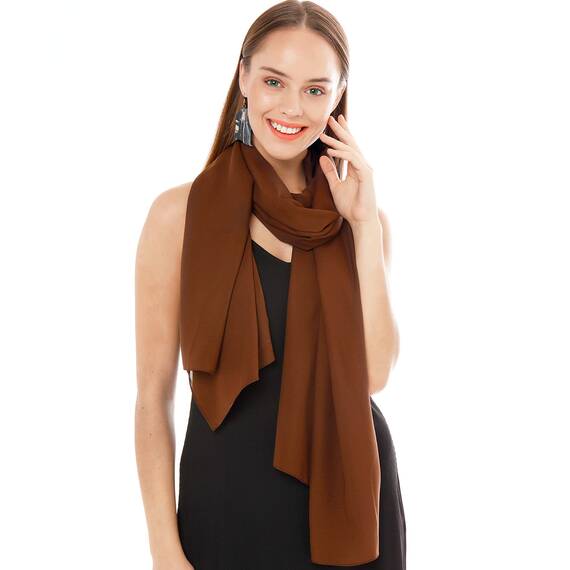 Shawl Factory Chiffon Schal Damen Braun - Seidenweich und Federleicht - Eleganter Halstuch Schal - Polyester Tuch Halstuch Damen Frühling Sommer - Pflegeleichtes Schaltuch - Damenschal Leicht (Braun)