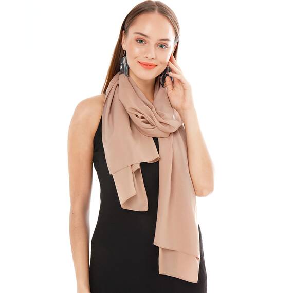 Chiffon Schal Damen Helles Taupe - Seidenweich und Federleicht - Eleganter Halstuch Schal - Polyester Tuch Halstuch Frühling Sommer - Pflegeleichtes Schaltuch - Damenschal Leicht (Helles Taupe)