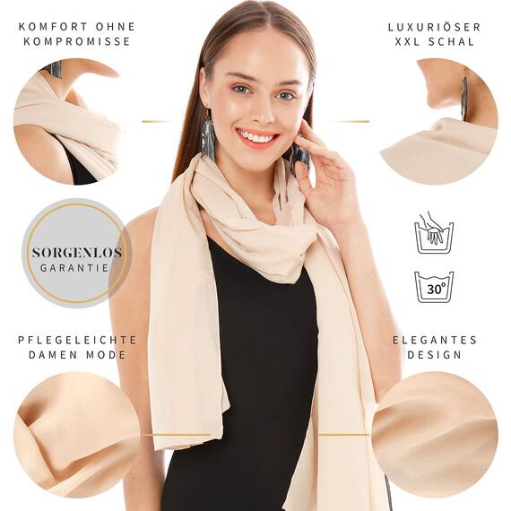 Shawl Factory Chiffon Schal Damen Nude - Seidenweich und Federleicht - Eleganter Halstuch Schal - Polyester Tuch Halstuch Damen Frühling Sommer - Pflegeleichtes Schaltuch - Damenschal Leicht (Nude)