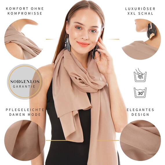 Chiffon Schal Damen Helles Taupe - Seidenweich und Federleicht - Eleganter Halstuch Schal - Polyester Tuch Halstuch Frühling Sommer - Pflegeleichtes Schaltuch - Damenschal Leicht (Helles Taupe)