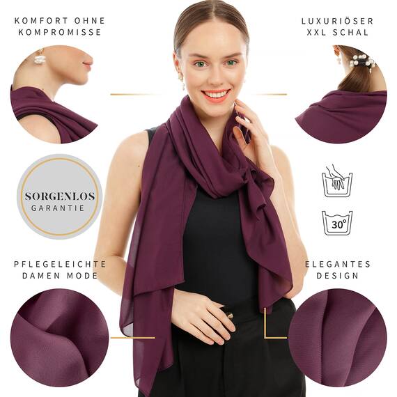 Chiffon Schal Damen Dunkelviolett - Seidenweich und Federleicht - Eleganter Halstuch Schal - Polyester Tuch Halstuch Damen Frühling Sommer - Pflegeleichtes Schaltuch - Damenschal (Dunkelviolett)