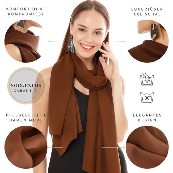 Shawl Factory Chiffon Schal Damen Braun - Seidenweich und Federleicht - Eleganter Halstuch Schal - Polyester Tuch Halstuch Damen Frühling Sommer - Pflegeleichtes Schaltuch - Damenschal Leicht (Braun)