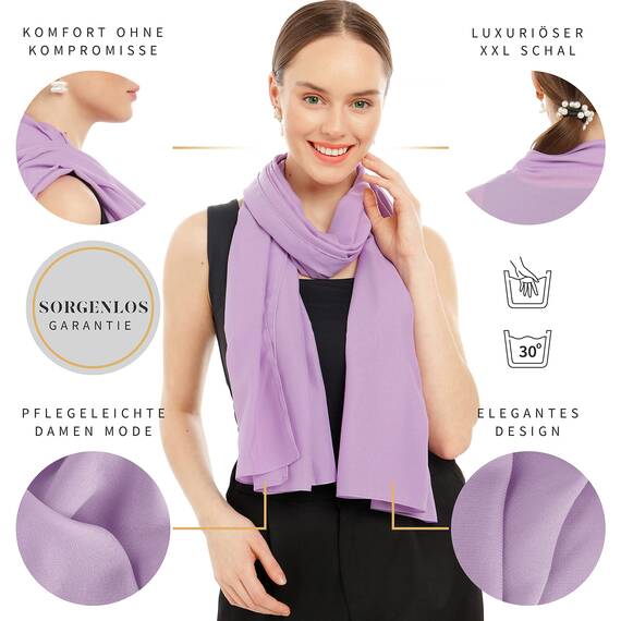 Chiffon Schal Damen Helles Lila - Seidenweich und Federleicht - Eleganter Halstuch Schal - Polyester Tuch Halstuch Damen Frühling Sommer - Pflegeleichtes Schaltuch - Damenschal Leicht (Helles Lila)