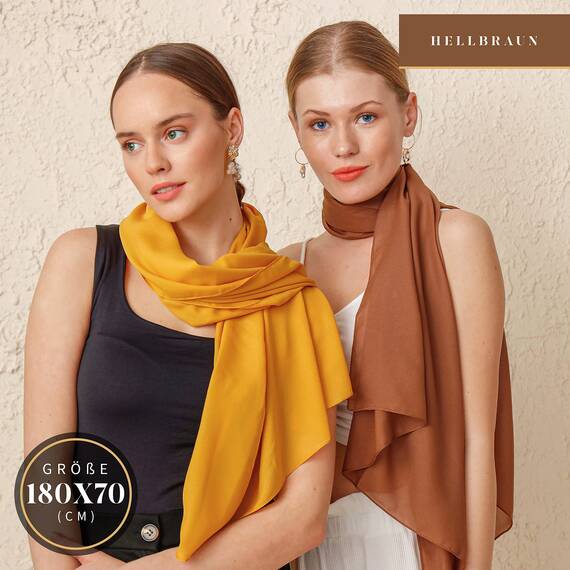 Chiffon Schal Damen Hellbraun - Seidenweich und Federleicht - Eleganter Halstuch Schal - Polyester Tuch Halstuch Damen Frühling Sommer - Pflegeleichtes Schaltuch - Damenschal Leicht (Hellbraun)