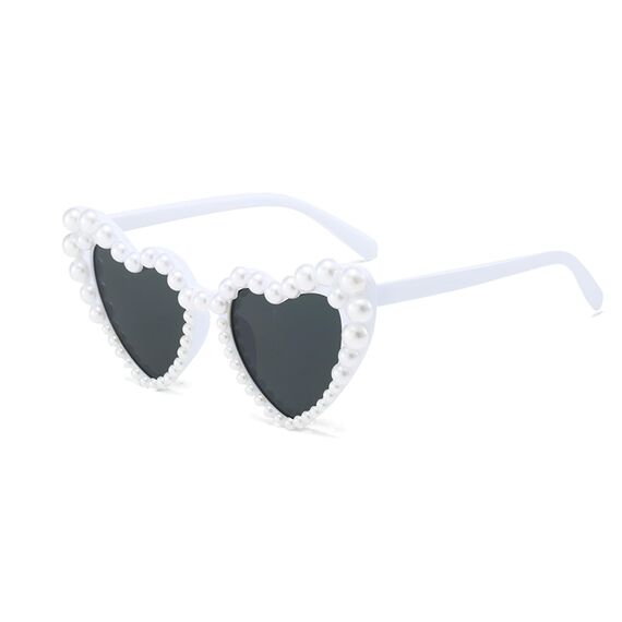 Herz Sonnenbrille Herzbrille Herzform Herzbrillen Brille Heart Glasses Herzsonnenbrille weiß Hochzeit Shaped Sunglasses Bride Perle Vintage Damen Herzförmige Braut Party Sonnenbrillen Accessoires