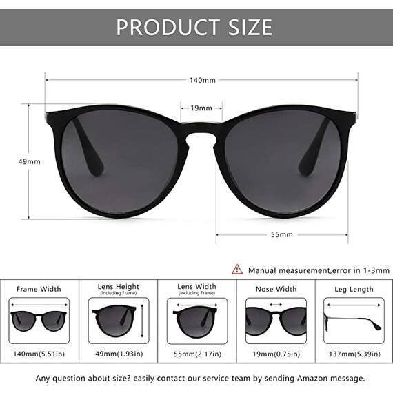 SUNGAIT Vintage Runde Damen Sonnenbrille Klassischer Retro Designer Stil(Schwarzer Rahmen mit mattem Finish/polarisierte graue Linse) SGT567