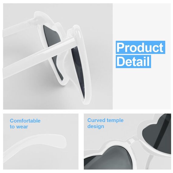 Ainiv Herz Sonnenbrille, 2 Stück Herzförmige Party-Sonnenbrille, UV400 Sonnenschutz und UV-Schutz Schwarze Graue Linse, Mode Brillen für Damen Herren Kinder Party Reise Fotoshooting (Weiß)