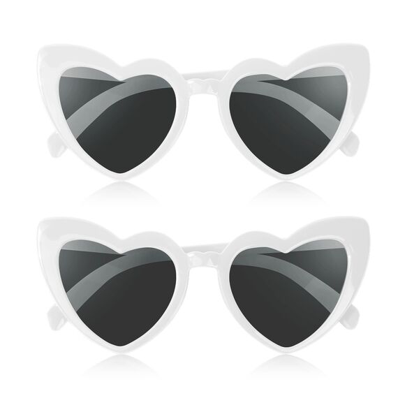 Ainiv Herz Sonnenbrille, 2 Stück Herzförmige Party-Sonnenbrille, UV400 Sonnenschutz und UV-Schutz Schwarze Graue Linse, Mode Brillen für Damen Herren Kinder Party Reise Fotoshooting (Weiß)