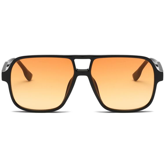 Long Keeper Retro Pilot Sonnenbrille Pilotenbrille Herren Damen Quadratisch Sonnenbrille Groß 70er Klassisch Eckige Pilot Retro Brille UV400 (Schwarz Rahmen - Orange Linse)