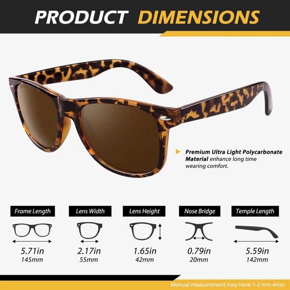 LINVO Sonnenbrille Herren Damen Polarisiert Retro Stil Rechteckig Vintage Klassisch Unisex UV400 Cat 3 CE