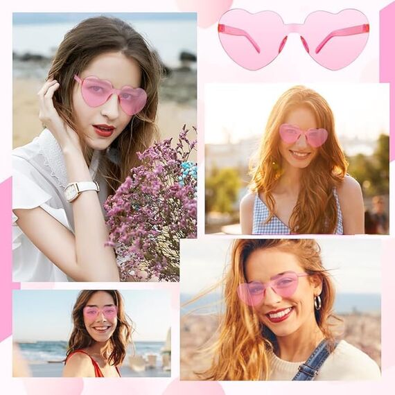 Daover 14 Paar Herz Sonnenbrille, Rosa Herzbrille Partybrille, Lustige Partybrillen, Bonbonfarbene Gläser, Hippie Brille für Geburtstagsfeier, Fasching, Karneval, Malle, für Kinder und Erwachsene