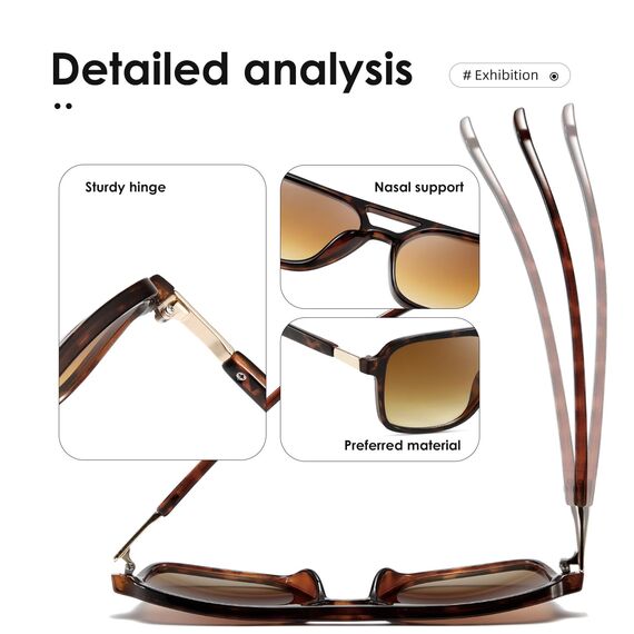 kimorn Retro Sonnenbrille für Damen Herren Trendy Retro Sonnenbrille Rechteck Rahmen Schatten K1649 (Schildkröte/Braun)
