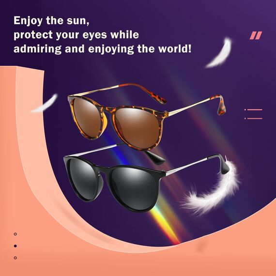 Ulknyss Sonnenbrille Damen Polarisiert Retro Runde Sonnenbrillen UV400 Schutz Vintage Sunglasses für Damen Fahren Reisen