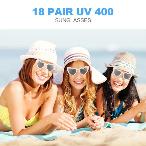 Ainiv Herz Sonnenbrille, 2 Stück Herzförmige Party-Sonnenbrille, UV400 Sonnenschutz und UV-Schutz Schwarze Graue Linse, Mode Brillen für Damen Herren Kinder Party Reise Fotoshooting (Weiß)