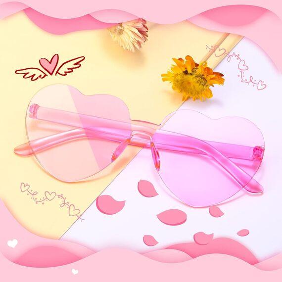 Daover 14 Paar Herz Sonnenbrille, Rosa Herzbrille Partybrille, Lustige Partybrillen, Bonbonfarbene Gläser, Hippie Brille für Geburtstagsfeier, Fasching, Karneval, Malle, für Kinder und Erwachsene