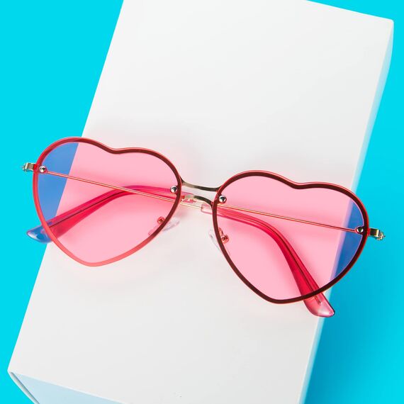 PARTY GO Herz Sonnenbrille Frauen Mode Rimless Sonnenbrille UV400 Party Brille, Rosa