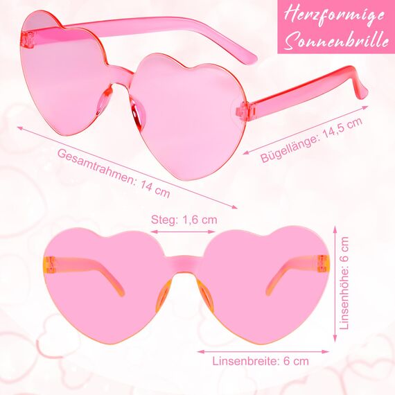 BOUBONI 14 Stück Herz Sonnenbrille für Damen Randlose Herzbrille Transparente Bonbonfarbene Herzchen Sonnenbrille für Partygeschenke (14 Farben)