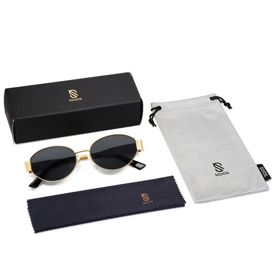 SOJOS Retro Sonnenbrille Damen Herren Oval Metal Groß Trendy Classic UV400 Schutz Sonnenbrillen SJ1217