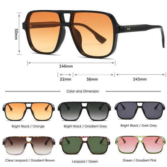 Long Keeper Retro Pilot Sonnenbrille Pilotenbrille Herren Damen Quadratisch Sonnenbrille Groß 70er Klassisch Eckige Pilot Retro Brille UV400 (Schwarz Rahmen - Orange Linse)