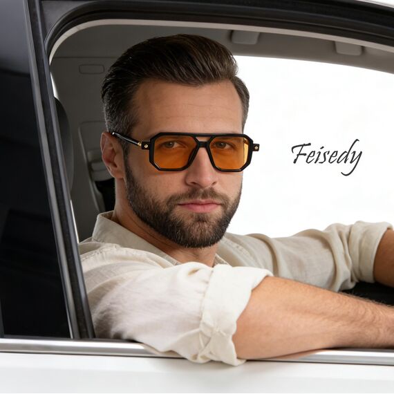 FEISEDY Retro 70er Jahre Sonnenbrille Damen Herren Vintage Flache Quadratische Brille mit UV400-Schutz B2622