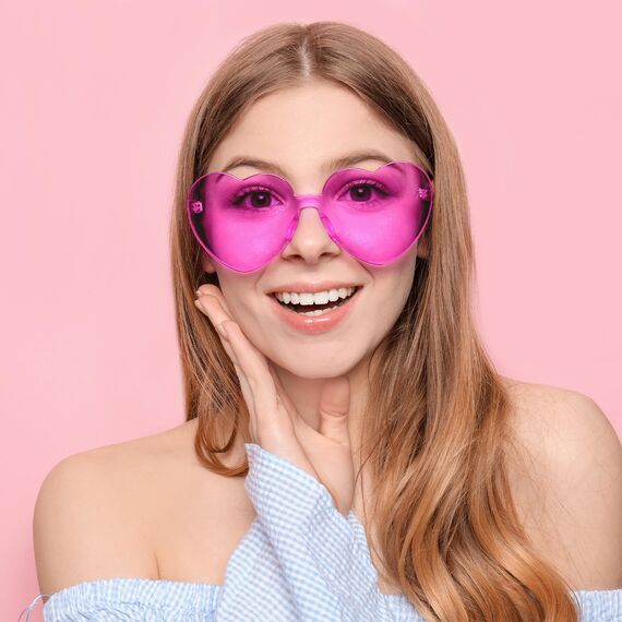 NACHLYNN 10 Paar Herz Sonnenbrille Rosenrot Farben Randlose Herzförmige Sonnenbrille für Damen Transparente Bonbonfarbene Herzbrille für Valentinstag Partygeschenke