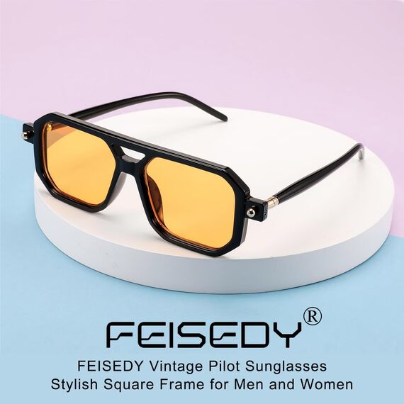 FEISEDY Retro 70er Jahre Sonnenbrille Damen Herren Vintage Flache Quadratische Brille mit UV400-Schutz B2622
