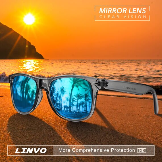 LINVO Sonnenbrille Herren Damen Polarisiert Retro Stil Rechteckig Vintage Klassisch Unisex UV400 Cat 3 CE