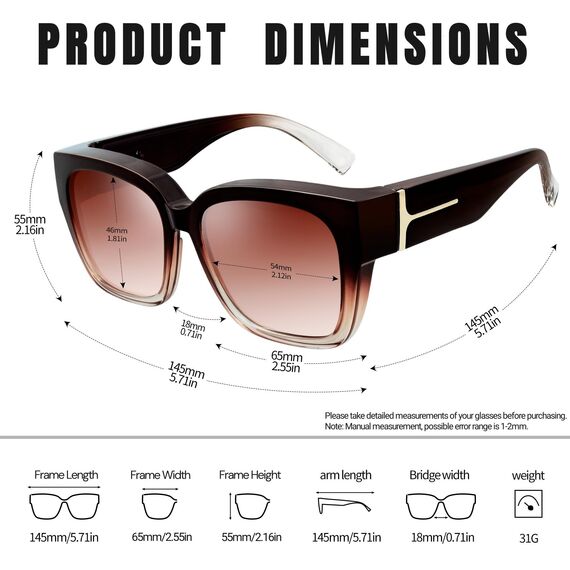 KANASTAL Übergröße Überzieh Sonnenbrille Herren und Damen Polarisiert Überbrille Sonnenbrille für Brillenträger UV400 Sonnenschutz, Braun Rahmen Braun Gläser